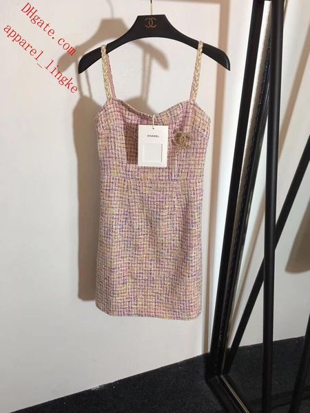 

2019 brand woman summer dresses pink colorful line tweed weaving sling dress ladies casual dresses women clothes bu-8, Black;gray