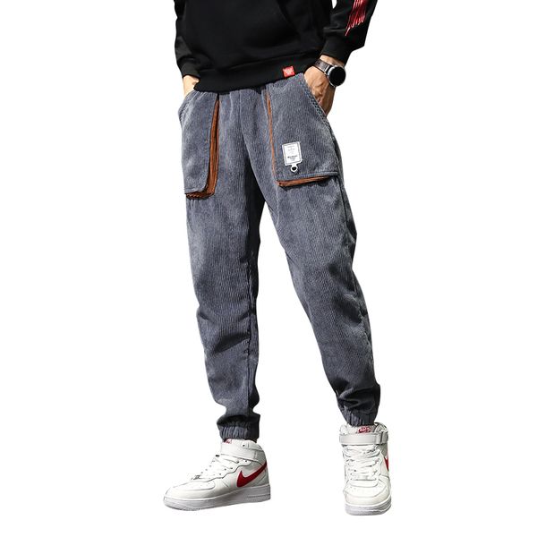 

fall and winter 2019 fashion men's corduroy loose recreational trend teenagers trousers, Black