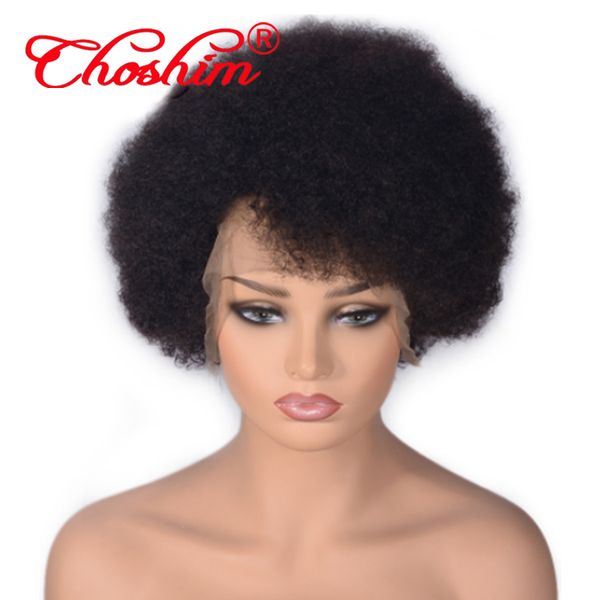 

mongolian afro kinky curly human hair wig choshim 13x6 lace front wig remy hair short bob wigs for black women 150% density, Black;brown