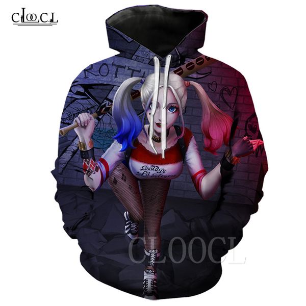 

2020 новый стиль мужчины птицы prey толстовка мужчины женщины harley quinn джокер 3d print plus size клоун креативный пуловеры с капюшоном, Black