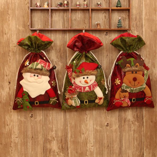 

christmas gift bags cute drawstring santa sacks claus snowman elk candy packing new year 2020 decoracao para casa dropship #