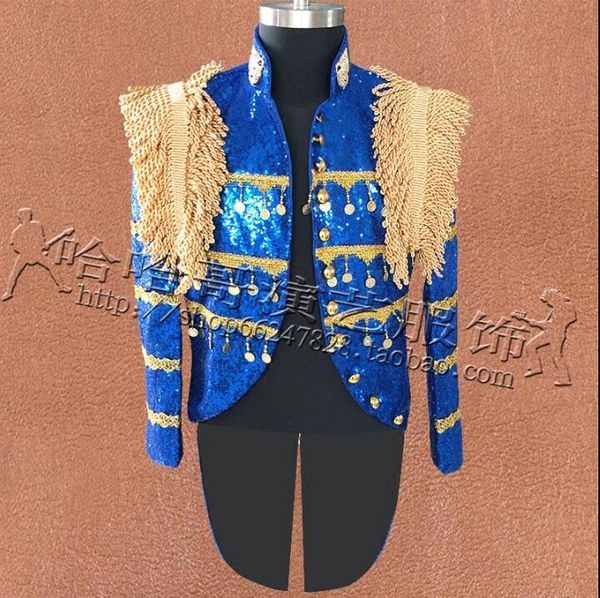 

blue men tuxedo suits designs masculino homme terno stage costumes for singers jacket men sequins blazer dance star style punk, White;black