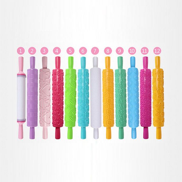 

12 style diy non-stick plastic rolling pins fondant roller kitchen sugar craft cake dough decorating tool