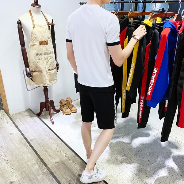 

2020 summer sports suit new men's casual two-piece suit Korean Slim thin section short-sleeved t-shirt shorts tide Asian size new