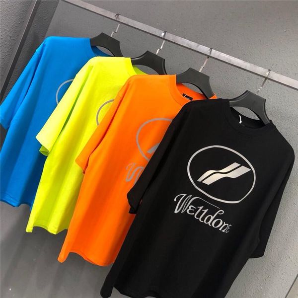 

19ss welldone мужских дизайнера футболка светоотражающего логотипа флуоресцентного тенниску seoul ограниченного цвета на короткий рукав футб, White;black