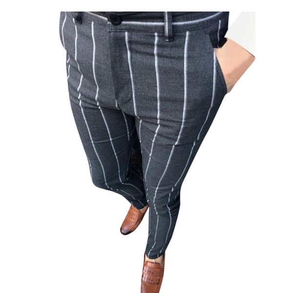 

casual fit fashion hombre zipper men pantalones print striped long pants m-2xl trousers slim streetwear business joggers gxsbb, Black