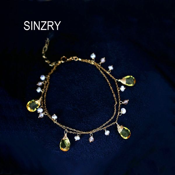

sinzry original natural pearl elegant bilayer crystal charm bracelets fashion handmade pearl jewelry, Golden;silver