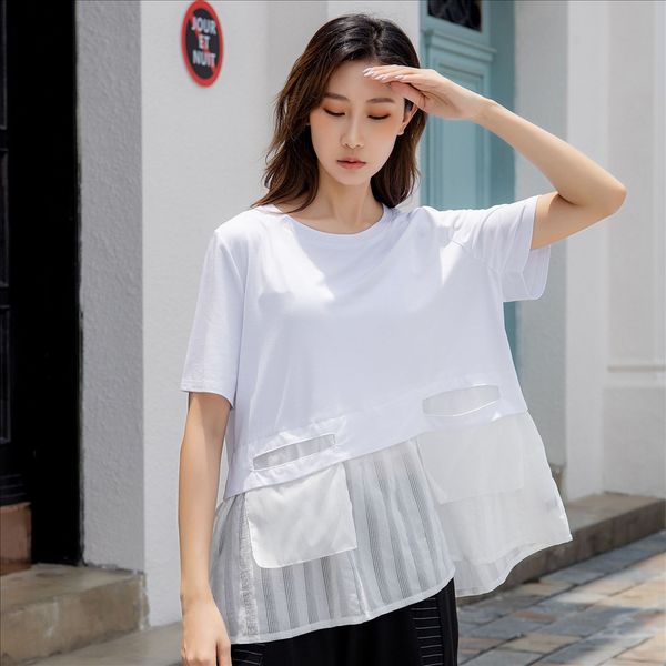 

гу му дизайн трехцветной 2020 нерегулярный рыхлый темного ветра женщин с короткими рукавами футболки гу му три цвета дизайн 2020 нерегулярны, White