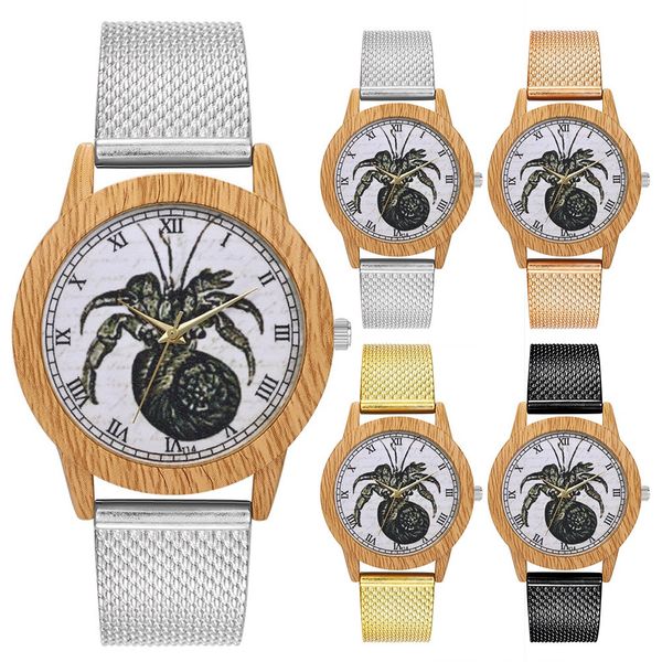 

new zhoulianfa wood grain case watch couple mesh strap quartz wristwatch, Slivery;brown