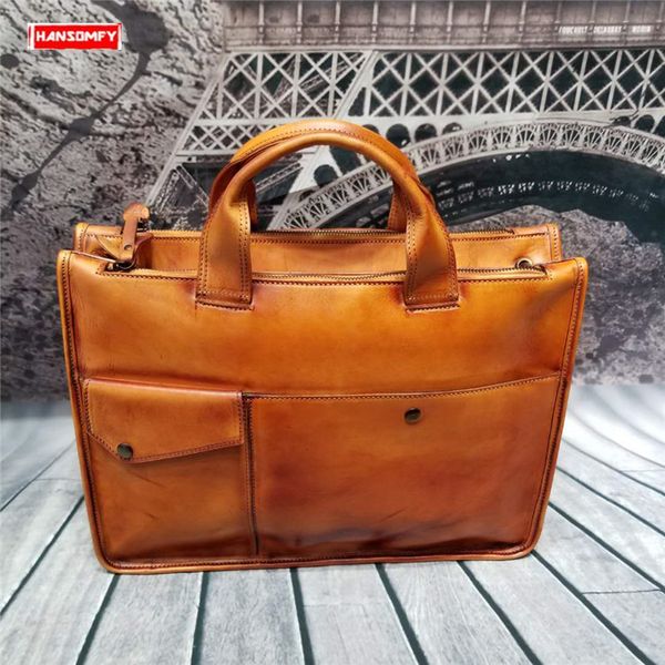 

2019 genuine leather men's briefcases large capacity handbag men shoulder bag vintage crossbody bags business lapbriefcase