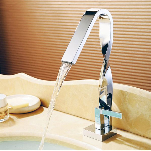 

Chrome Plated Brass Deck Mounted Artistic Basin Faucet Cold And Hot Bathroom Washbasin Water Mixer tap