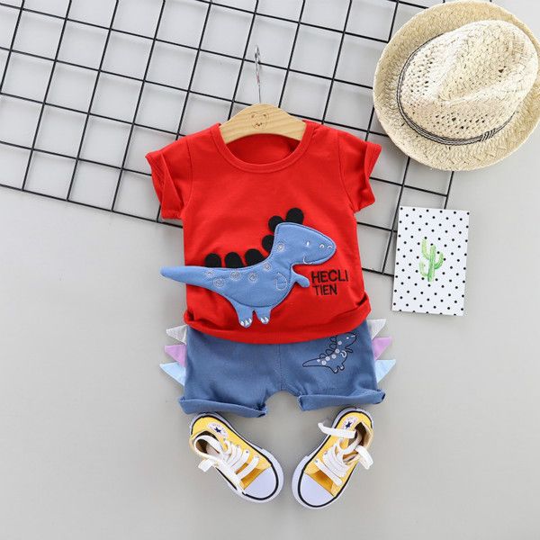 

children fashion clothing sets 2020 summer cartoon suits boys girls kids cute dinosaur clothing child casual tshirts + shorts new, White