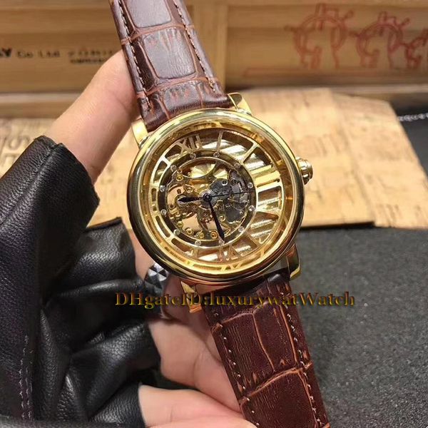 

Luxry Brand W6920021 Skeleton Dial Gold stainless steel Case Japan Miyota Automatic Movement Tourbillon Mens Watch Brown Leather Watches