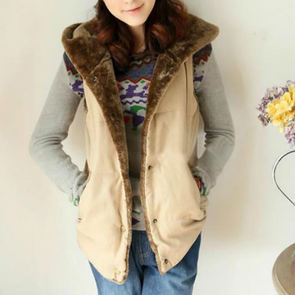 

3xl plus size womens vest winter warm outwear casual lining faux fur zip up, Black;white