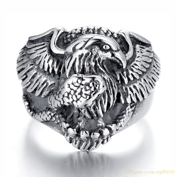

hip hop punk style cool eagle and snake design stainless steel finger rings jewelry amulet for men, Silver