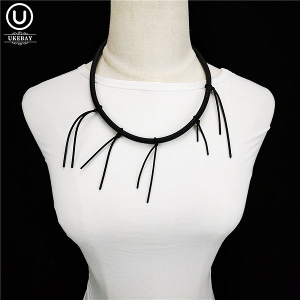 

ukebay new punk pendant necklaces women tassel necklace simple elasticity rubber jewelry strange choker handmade clothing accessories chains, Silver