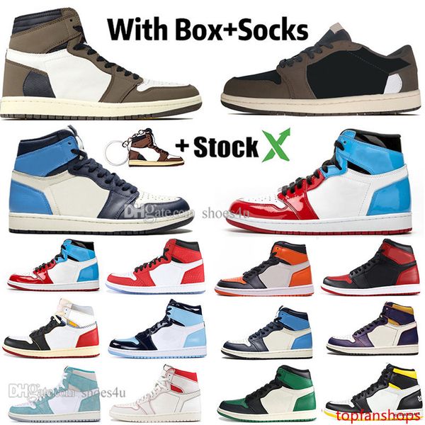 

new 1 high travis scotts low fearless obsidian mens basketball shoes spiderman unc black toe banned bred toe men sport designer sneakers