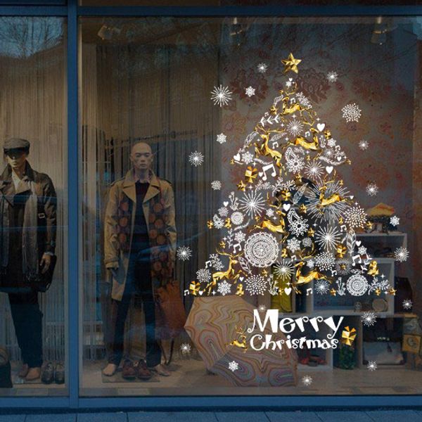 

2019 новый домашний декор европа стиль счастливого рождества сияющее золото рождественская елка виниловые наклейки на стены окна наклейка де