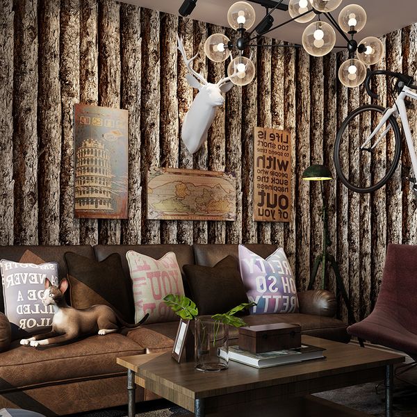 

waterproof pvc imitation wood wallpaper 3d retro high grade wood color simulation bark wood pattern personality restaurant l decor