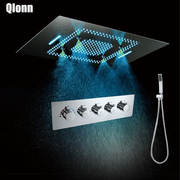 

64 цветов пульт дистанционного управления регулировка chrome led насадка для душа ливень водопад mist ванной термостатический латунный смеси