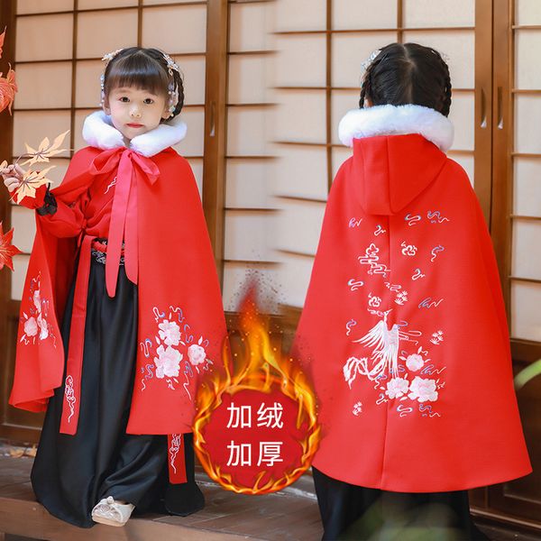 

new style florid origional embroidery childrenswear chinese clothing children baby-winter brushed and thick mantle cloak new sub, Black;red