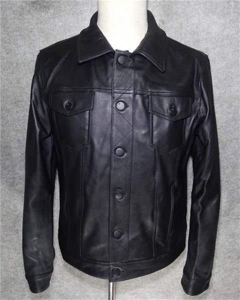 

men's suede leather jacket mens casual sheep leather clothing coat sheep rider jacket, Black