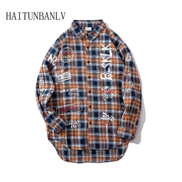 

new hip hop men graffiti shirt long sleeve fashion stripe male shirts clothing casual harajuku shirt, White;black