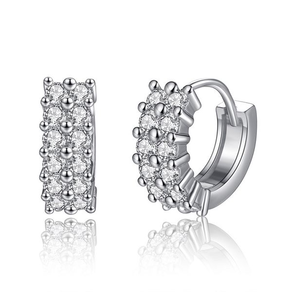 

1pairs copper geometric sharp double row setting cubic zirconia silver color hoop earrings for women, Golden