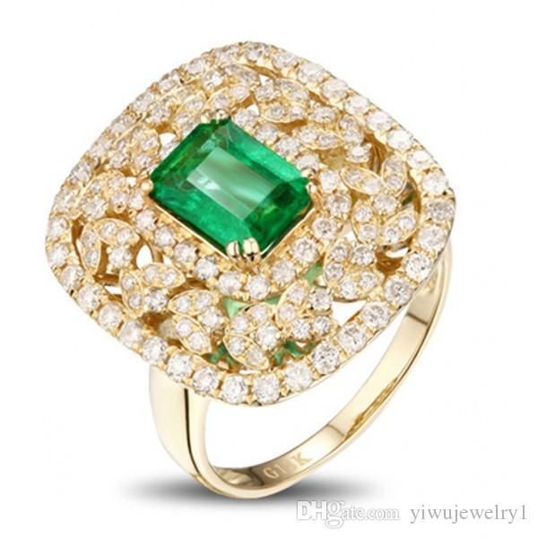 

exquisite 18k yellow gold princess cut emerald & diamond ring birthday anniversary gift women wedding engagement ring size 5- 12, Golden;silver
