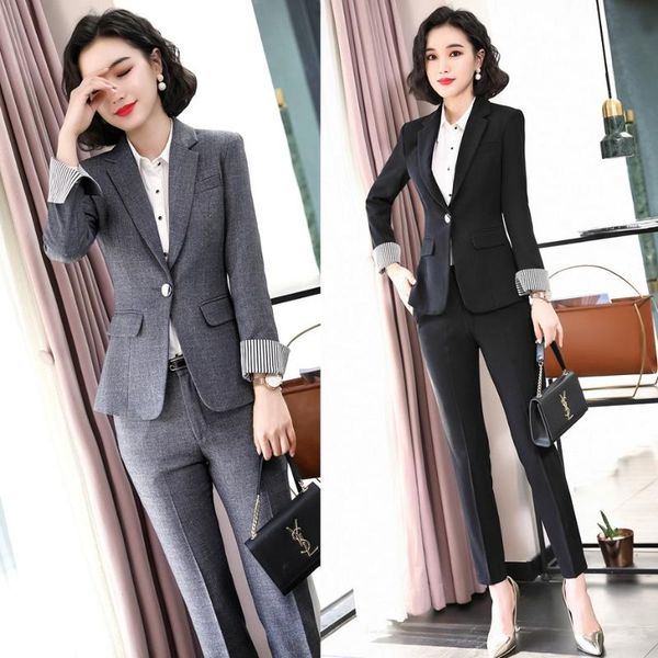 

осень и зима дамы blazer женские деловые костюмы формальное офисные костюмы work pant и jacket набор управление форменные стили серый, White;black