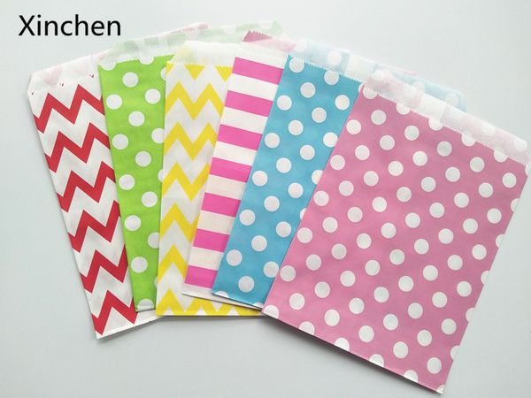 

25pcs/lot 12.5x17.5cm dots stripe colourful paper packaging bag paper cookie bags pouches wrappers cupcake candy bag gift