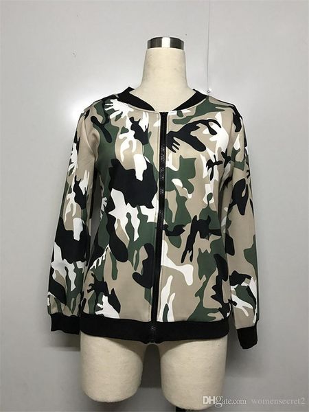 

womens jackets crew neck long sleeve ladies coats spring designer women outwear zipper camouflage printed, Black;brown