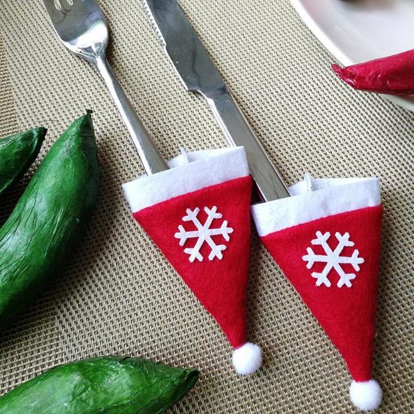 

5pcs/lot snowflakes knife fork pouch holder christmas hat xmas tree ornaments christmas table decor for home party supplies