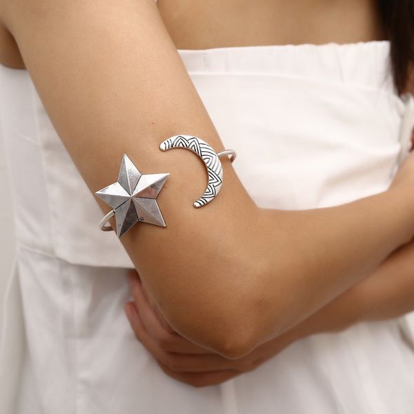 

vintage star and moon arm bracelets for women retro silver gold color bangles armband body jewelry a0015, Black