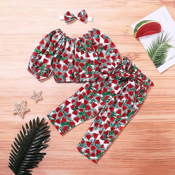 

kids girls summer 2020 baby clothes set toddler kids baby girls watermelon print +pants summer outfits clothes ropa nina, White