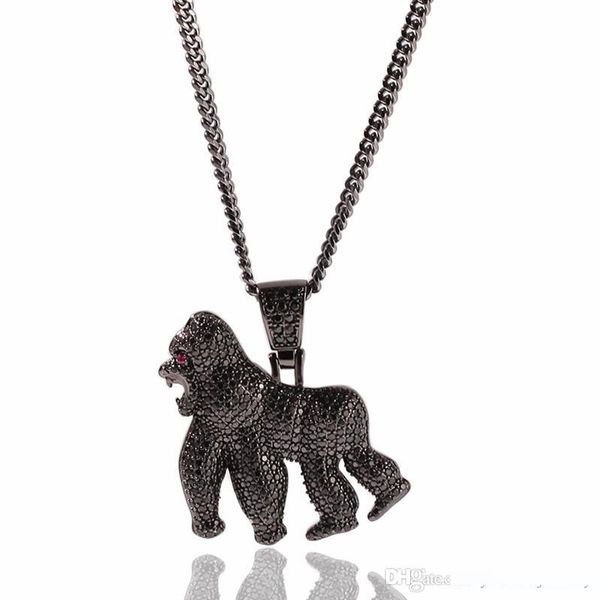 

hotsale hip hop ожерелье желтый белый черный позолоченные высокое качество cz gorilla подвеска ожерелье мужчины женщины hot hip hop ювелирны, Silver