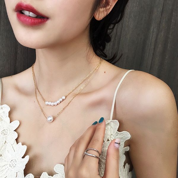 

south korea accessories online celebrity students necklace neck ring short choker women's pearl necklace women's double layer ne, Black