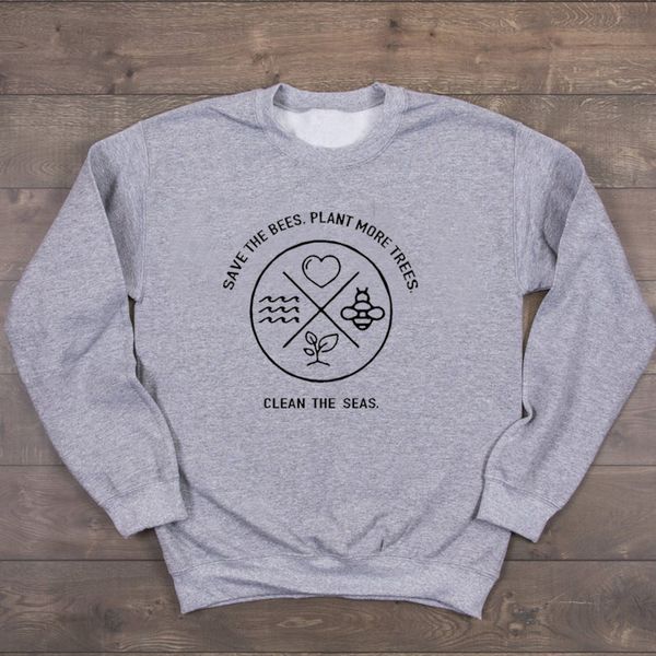 

save the bees plant more trees clean the seas sweatshirt women fashion streetwear pullover harajuku girl jumpers dropshipping, Black