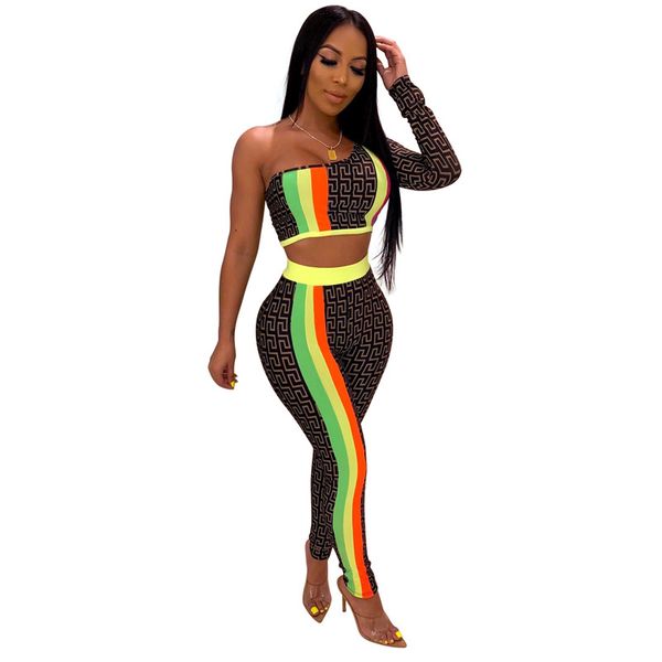 

women one shoulder sports suit 2 piece set hoodies+pants tracksuit long sleeve outfits crop shirt+leggings spring clothing 2739, Gray