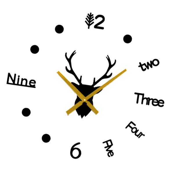 

deer head 3d diy wall clock sticker set for home no battery easy to