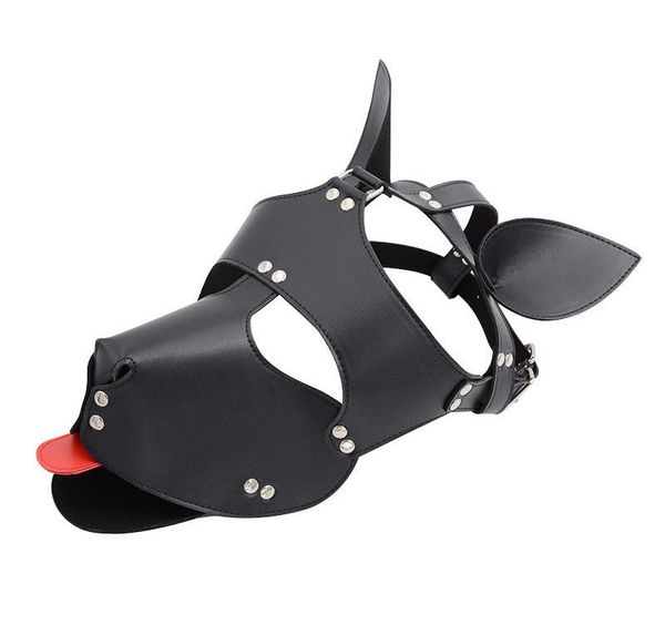 Bondage PU-Leder-Kapuzenmaske Kopfbedeckung Hunde-Bondage-Sklave in Spielen für Erwachsene für Paare # R52