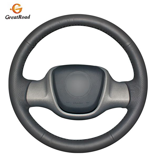 

hand-stitched black pu artificial leather car steering wheel cover for smart fortwo