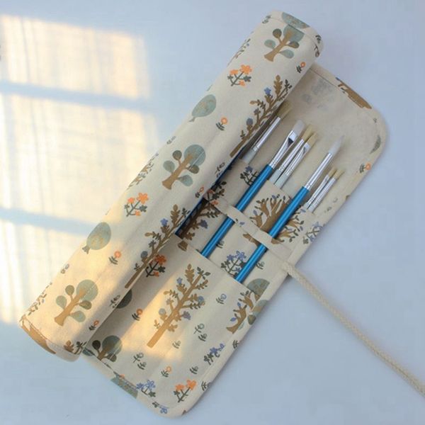 

new 20 holes tree pattern pencil case school canvas roll pouch comestic makeup brush case pen storage pecncil box