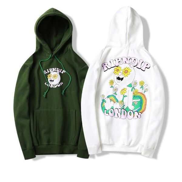 

мода улиц бренд мужских толстовки высокого качества ripndi хлопок плюс бархат радуги хризантемы глаз пальца кошка печати мужчины женщина сви, Black