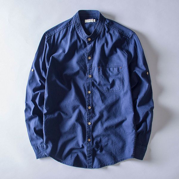 

quality breathable stand cotton linen print casual men's dress shirt button slim fit men shirts long sleeve camisa masculina, White;black