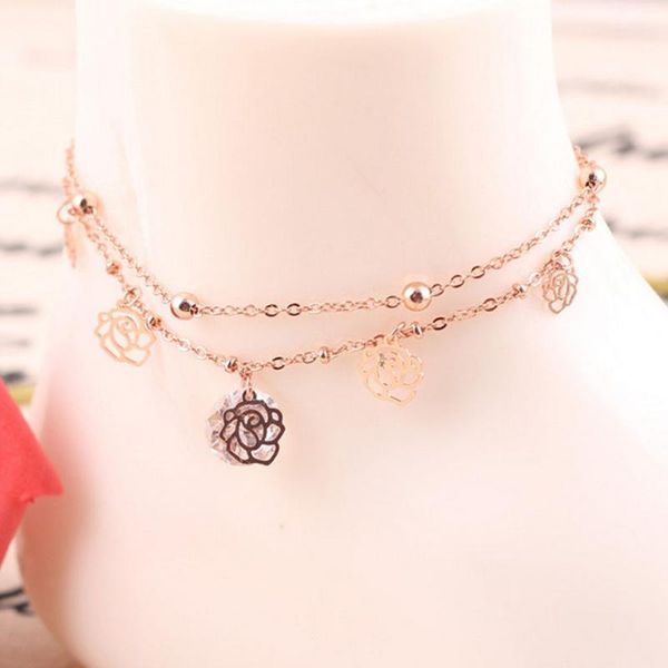 

double rows ankle bracelet cheville flower foot jewelry leg chain beach anklets for women lady, Red;blue