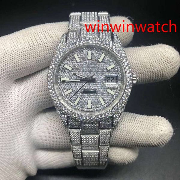 

full iced watch diamond watch luxury iced out watch eta automatic 40mm men silver waterproof 904l stainless set cz diamond, Slivery;brown