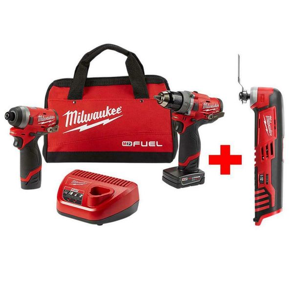 

Milwaukee hammer drill impact driver combo kit w multi tool li ion bru hle 12v