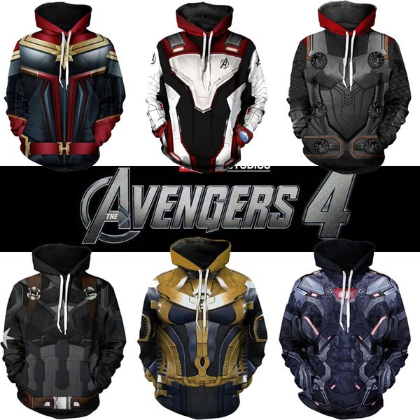 

the 4 endgame 3d print marvel hoodie hooded long sleeve cosplay iron man thor american captain costume sweatshirt, Black