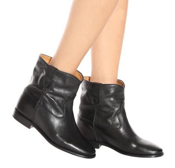 

perfect quality isabel cluster leather boots paris street fashion marant new genuine leather shoes round toe ankle boots, Black